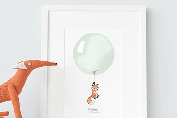Personalised Tea Green Balloon Tiger Nursery Print, 2 of 8
