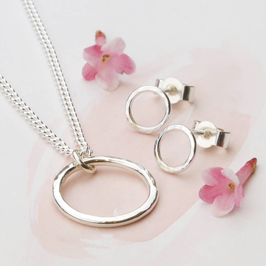 Handmade Hammered Sterling Silver Circle Jewellery Set, 1 of 5