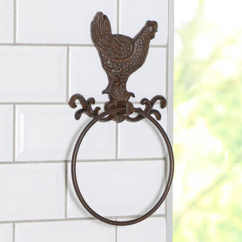 Cast Iron Country Rooster Towel Ring, 3 of 12