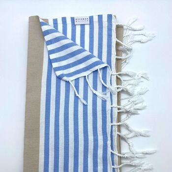 Padstow Peshtemal Towel Beige / Sky Blue, 4 of 10