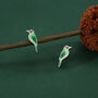 Sterling Silver Green Woodpecker Enamel Stud Earrings, thumbnail 4 of 11