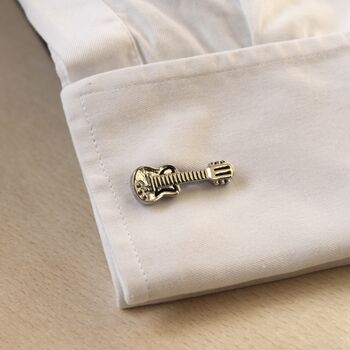 Guitar Silver Cufflinks Gift For Musicians 316 L Stainless Steel Rock Accessory, 3 of 5