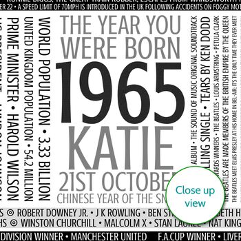 Personalised 60th Birthday Print Gift Year Facts 1964 1965, 3 of 12