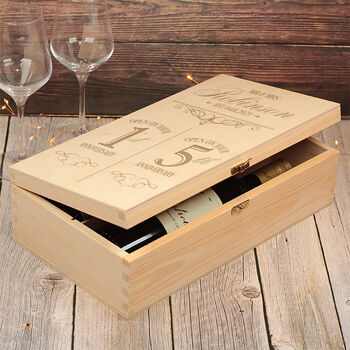 1st And 5th Anniversary Engraved Double Wine Bottle Box, 2 of 4