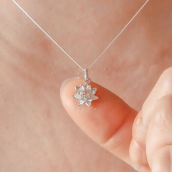 Tiny Lotus Necklace In Sterling Silver, 8 of 12