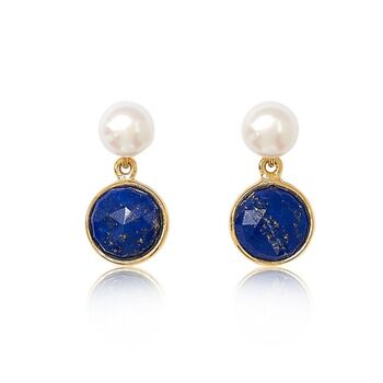 Nova Lapis Lazuli And Cultured Freshwater Pearl Drop Earrings, 2 of 3