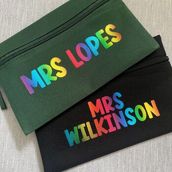 Personalised Rainbow Teacher's Name School Pencil Case, 4 of 4