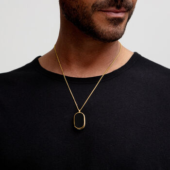 Men's Large Onyx Dog Tag Locket 18 K Gold Plated Silver, 8 of 10