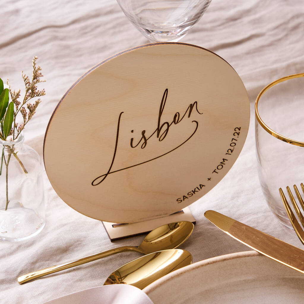 Personalised Wooden Circle Wedding Table Name, 1 of 2