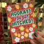 Hooray You Got Hitched Colourful Wedding Card, thumbnail 2 of 5