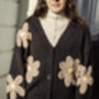 Black Crochet Applique Brown Floral Cardigan, thumbnail 4 of 10