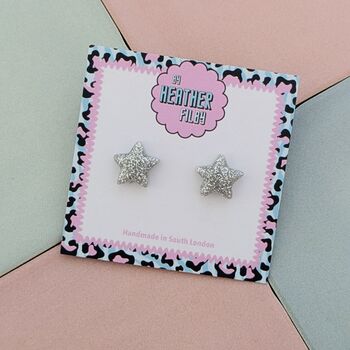 Star Glitter Resin Stud Earrings Silver, Gold And Pink, 9 of 12