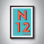 N12 North Finchley London Postcode Typography Print, thumbnail 3 of 9