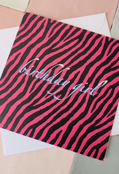 Hot Pink Zebra Birthday Girl Greetings Card, 2 of 4