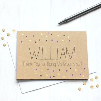 Personalised Groomsman Thank You Card, Gold Dots, 3 of 4