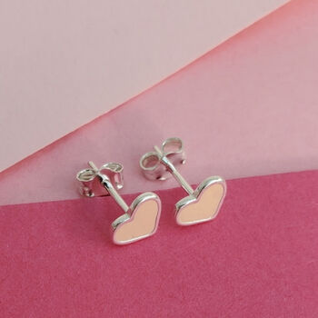Sterling Silver 925 Pink Love Heart Ear Stud Earrings, 3 of 8