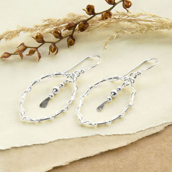 Sterling Silver Delicate Dangly Wire Oval Earrings, 2 of 4
