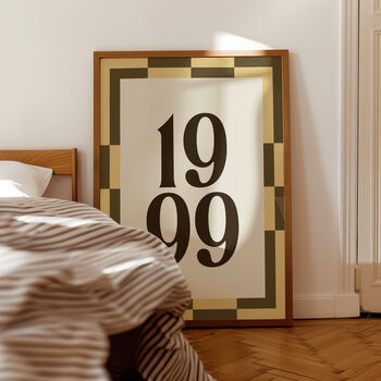 Personalised Birth Year Print With Checkerboard Frame, 12 of 12