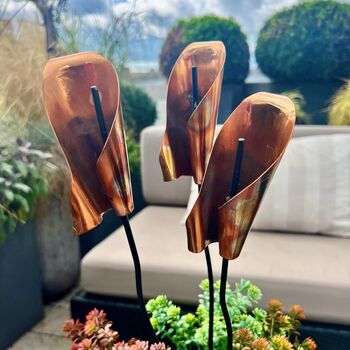 Set Of Three Copper Lily Garden Planter Stakes, 4 of 10