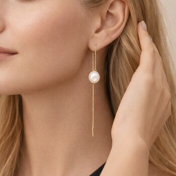 Gold Plated Sterling Silver Freshwater Pearl Threader Drop Earrings, 4 of 5