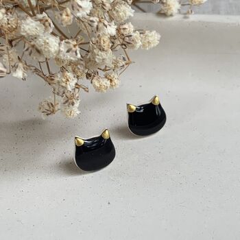 Halloween Black Cat Stud Ceramic Earrings, 4 of 9