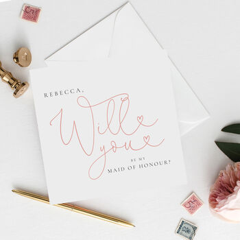 Mock Rose Gold Will You Be My Bridesmaid Card, 2 of 4