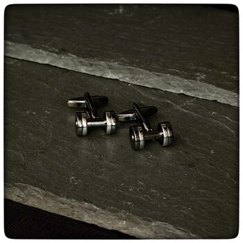 Personalised Gunmetal Dumbbell Cufflinks, 2 of 10