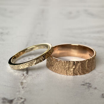 Bark Textured Solid Gold Wedding Rings 5mm+ By Isabella Day, Goldsmith