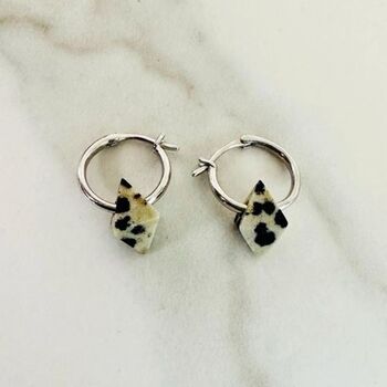 'Octahedron' Dalmatian Jasper Sterling Silver Earrings, 3 of 5