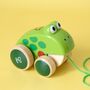 Personalised Pull Along Green Wooden Frog, thumbnail 3 of 4