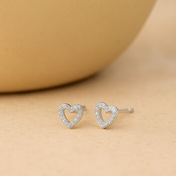 Sterling Silver Twinkling Open Heart Stud Earrings, 3 of 7