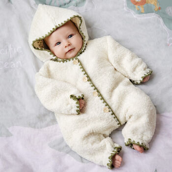 Personalised Baby Sherpa Fleece Pram Suit Hooded All In One, 4 of 12