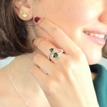 Double Heart Peridot August Birthstone Adjustable Ring, 4 of 4