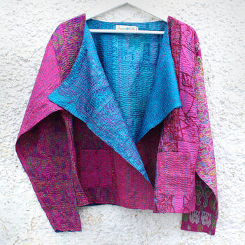 Kantha Handstitched Pink Silk Jacket, 7 of 12