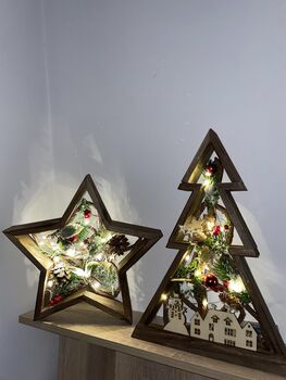 Wooden Christmas Light Up Ornament Tree And Star Set, 9 of 12