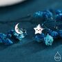 Sterling Silver Mismatched Cute Star And Moon Stud Earrings, thumbnail 1 of 12