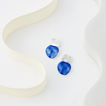 Hammered Textured Royal Blue Two Tone Double Disc Earrings, 3 of 3