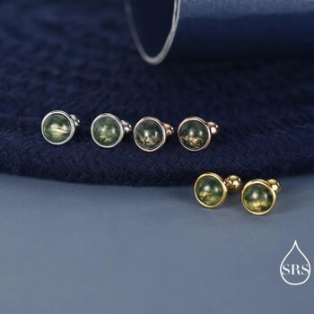 Natural Moss Agate Screw Back Earrings In Sterling Silver, 5 of 12