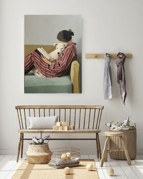 Female Book Reading Dog Portrait Art Print, 3 of 4