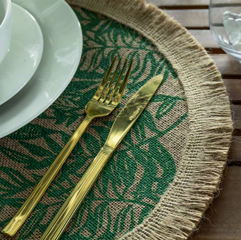 Set Of Four Green Leaf Hessian Placemats, 1 of 3