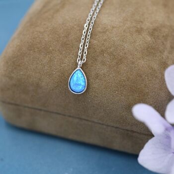 Blue Opal Droplet Pendant Necklace In Sterling Silver, 5 of 11