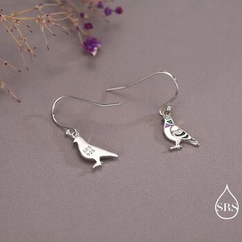 Sterling Silver Pigeon Bird Drop Hook Earrings, 4 of 10