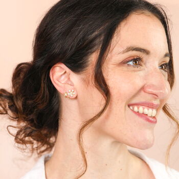 Crystal Twin Flower Stud Earrings In Gold Plating, 3 of 4