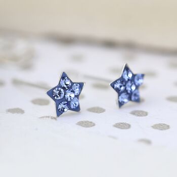 Sterling Silver Twinkling Blue Cz Star Stud Earrings, 2 of 8