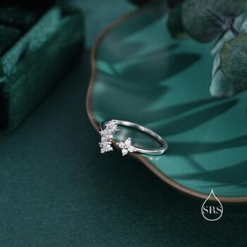 Sterling Silver Hydrangea Flower Bouquet Cz Flower Ring, 2 of 12