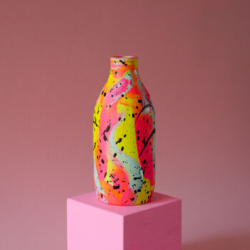 Neon Pink, Yellow And Aqua Hand Painted Vase, 3 of 6