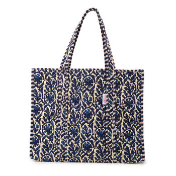 Serendipity Cotton Quilted Tote Bag Indigo Ikat, 3 of 5