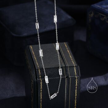 Baguette Cz Satellite Necklace In Sterling Silver, 2 of 10