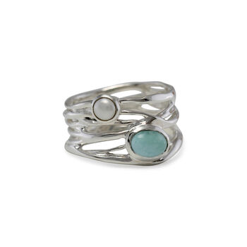Statement Silver Ring With Larimar And Pearl, 6 of 8
