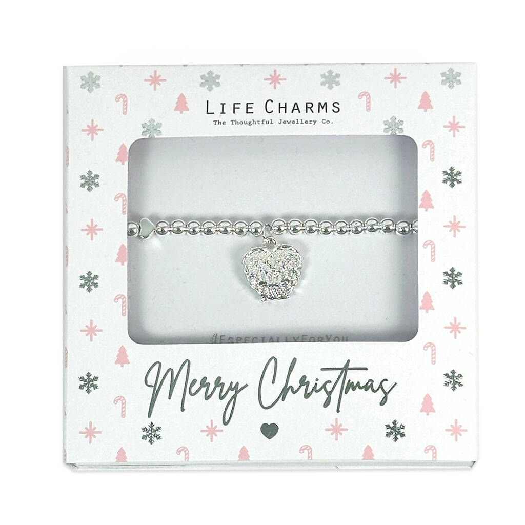 Merry Christmas Silver Angel Wings Heart Bracelet Gift, 1 of 4